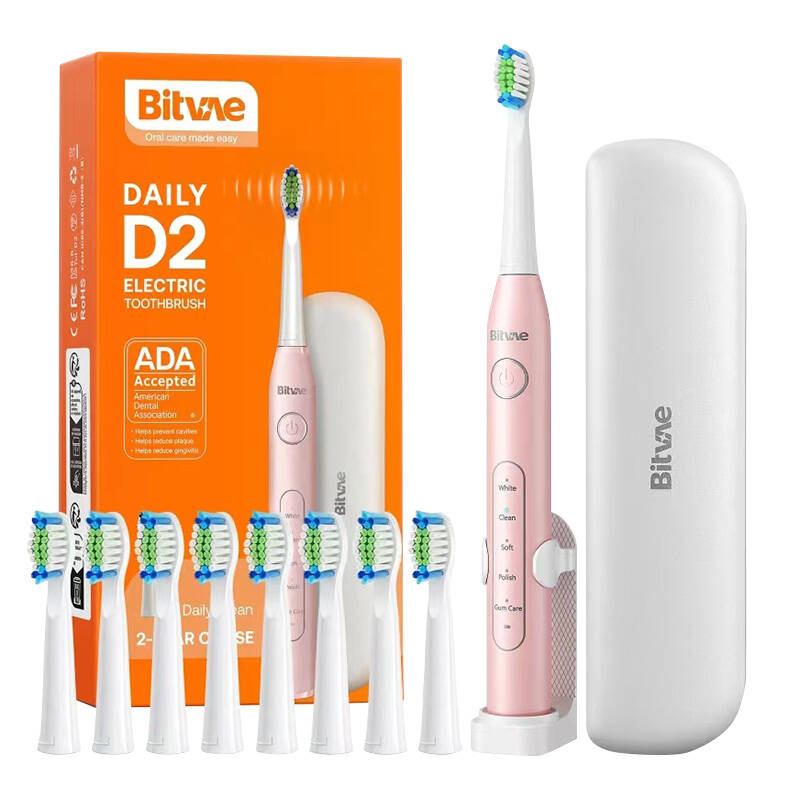 Sonic toothbrush with tips set, holder and case D2 (pink) - Kotikauppa