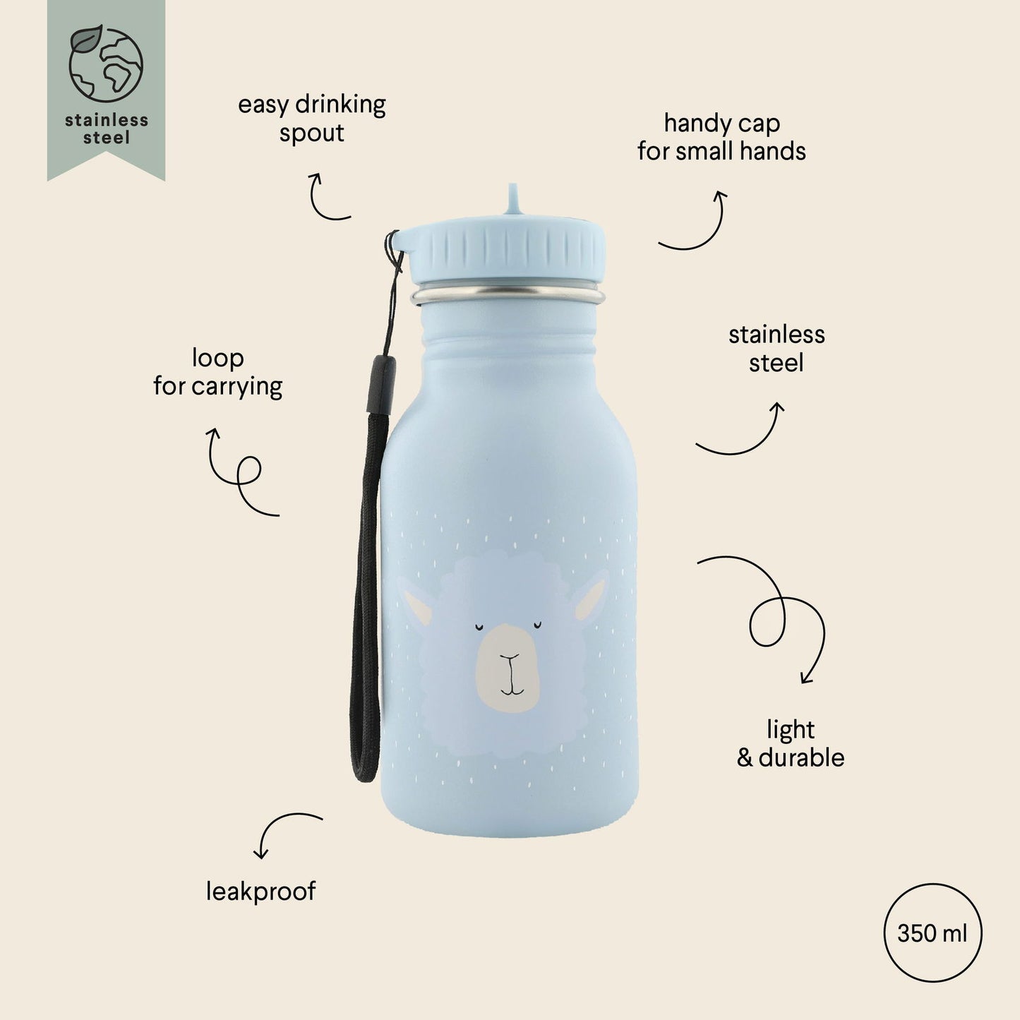Stainless Steel Bottle 350 ml - Mr Alpaca - Kotikauppa