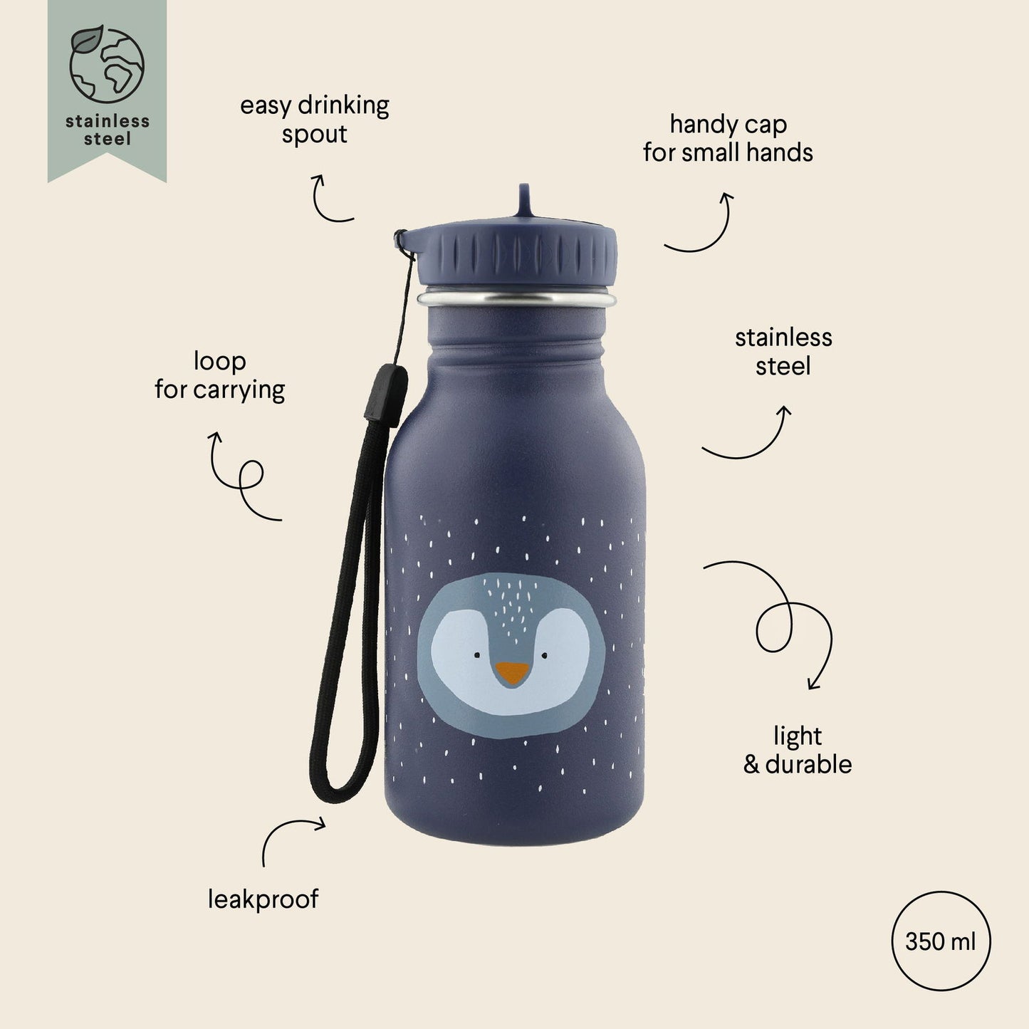 Stainless Steel Bottle 350 ml - Mr Penguin - Kotikauppa