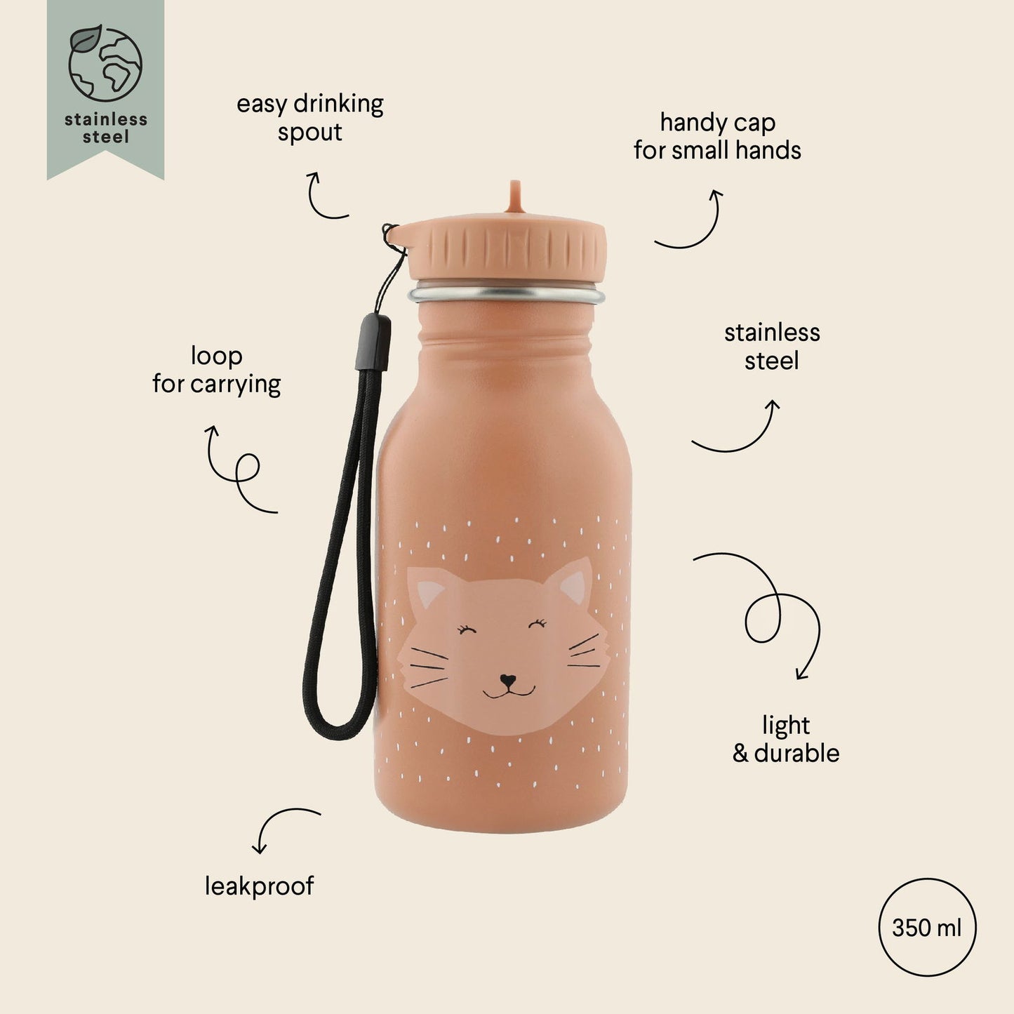 Stainless Steel Bottle 350 ml - Mrs Cat - Kotikauppa