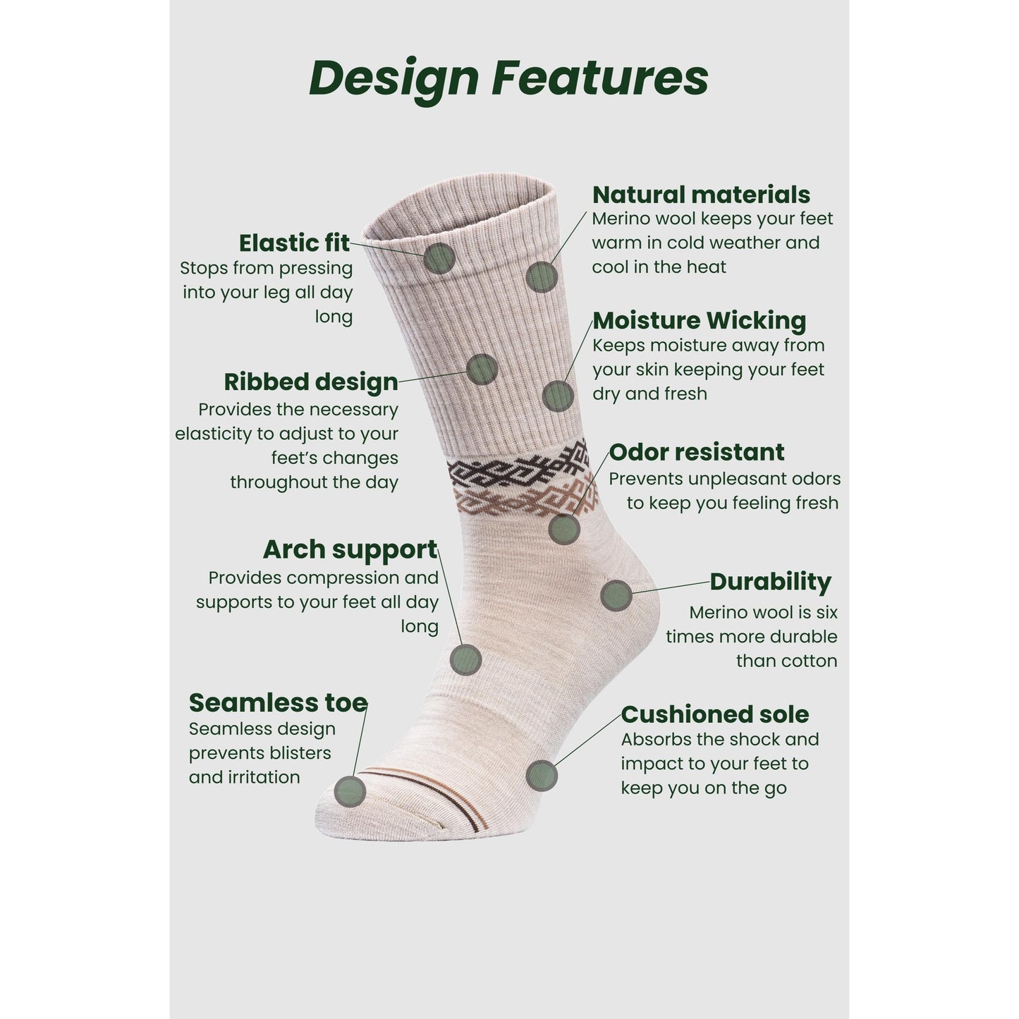 Athletic Cushioned Merino Wool Socks, Unisex