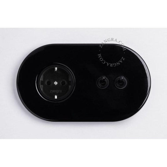 Uppoasennettava pistorasia kahdella mustalla kytkimellä IP20 (metallinen, musta keskiö) Useita värejä - Kotikauppa