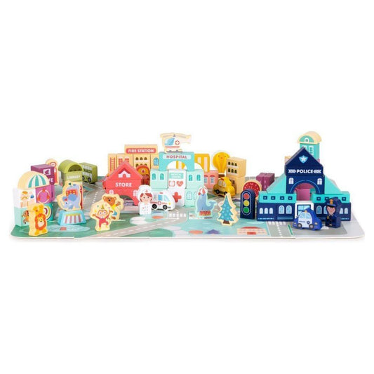 Wooden Blocks + Base City Set, 121 Pieces - Kotikauppa