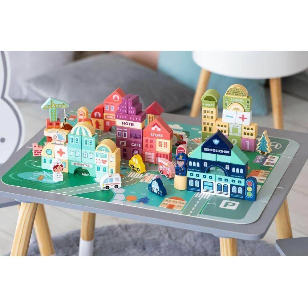Wooden Blocks + Base City Set, 121 Pieces - Kotikauppa