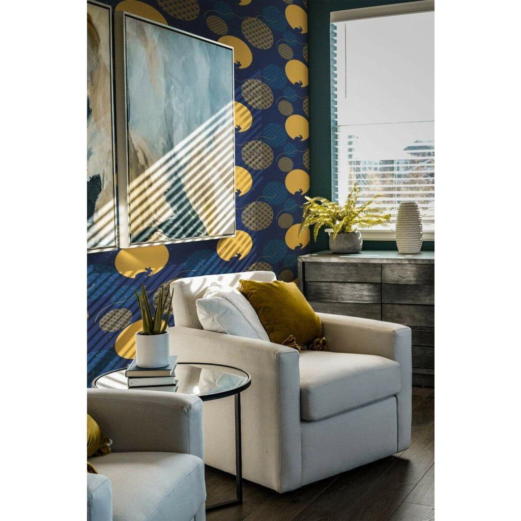 Yellow and blue chinoiserie abstract (itseliimautuva) - Kotikauppa