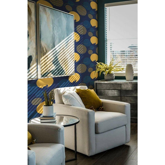 Yellow and blue chinoiserie abstract (itseliimautuva) - Kotikauppa