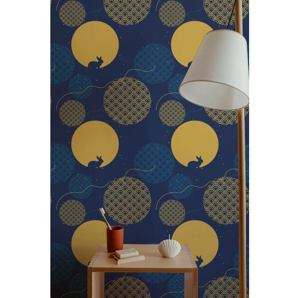 Yellow and blue chinoiserie abstract (itseliimautuva) - Kotikauppa