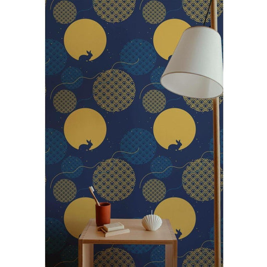 Yellow and blue chinoiserie abstract (itseliimautuva) - Kotikauppa