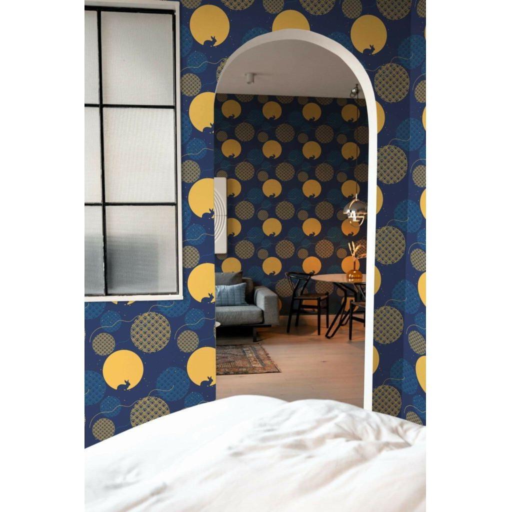 Yellow and blue chinoiserie abstract (itseliimautuva) - Kotikauppa