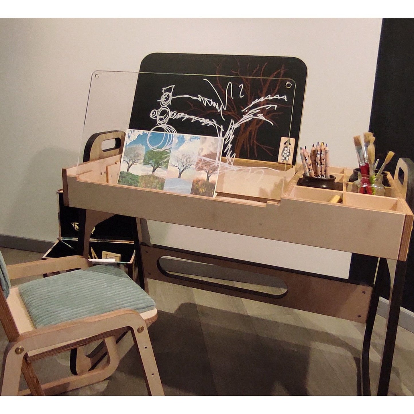 Adjustable Children Montessori Table and Chair Set Julle - Mint Green