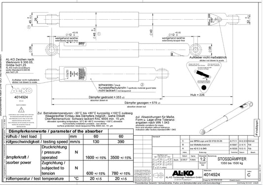 Akselin iskunvaimennin 350-580 reikä 12mm BPW Alkuperäinen