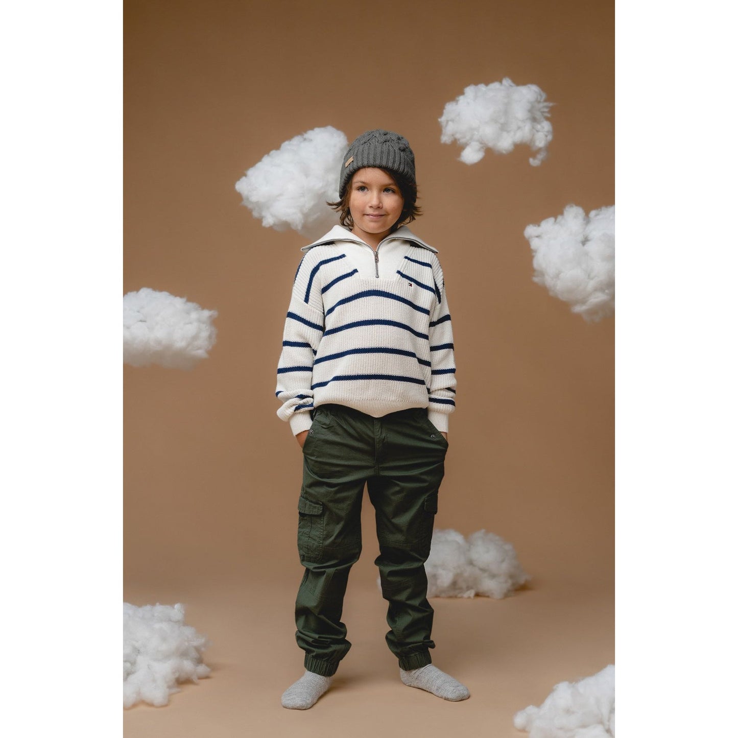 100% Baby Alpaca Cable Hat for Kids - Botanical Green