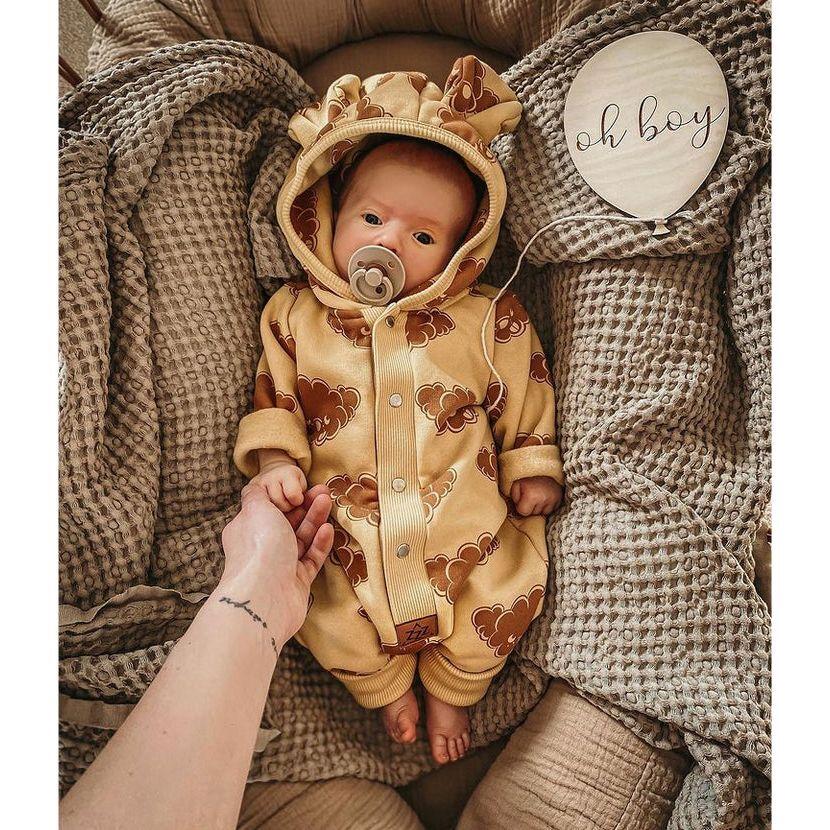 Eared Jumpsuit for Babies and Kids - Yellow with Clouds