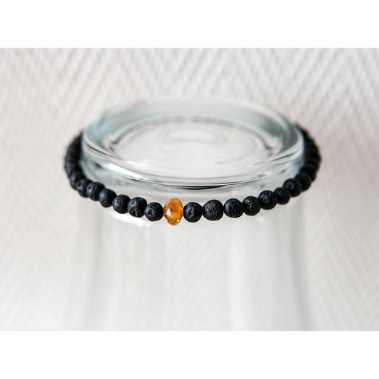 Baltic Amber and Black Lava Bracelet for Men