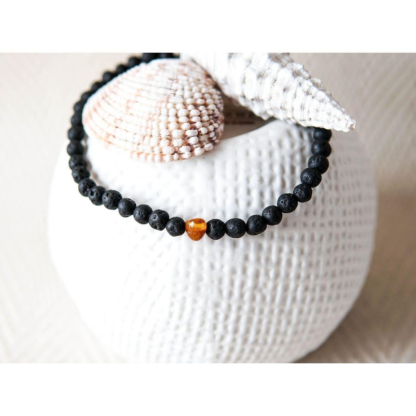 Baltic Amber and Black Lava Bracelet for Men