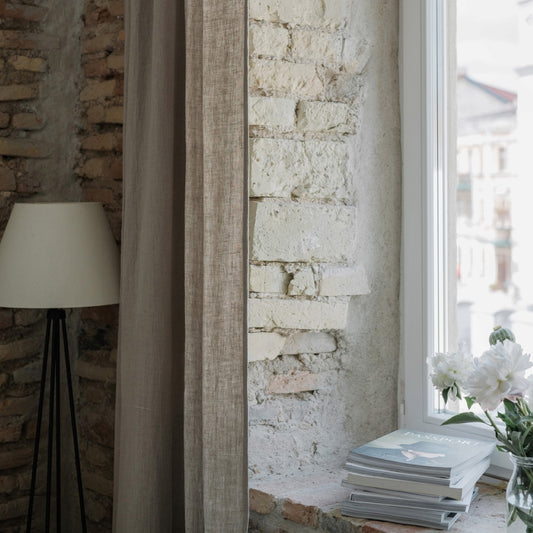 Pimentävä pellavaverho (tankoon) - Luonnonvärinen - 2 kpl Setti - Linen Tales