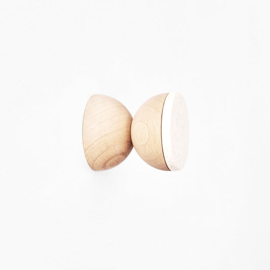 Beech Wood & Veramic Wall Hook / Knob - White Sand