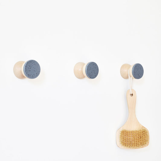 Beech Wood & Veramic Wall Hook / Knob - Blue Black Specks
