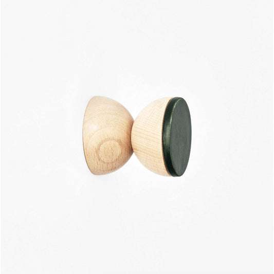 Beech Wood & Veramic Wall Hook / Knob - Dark Green