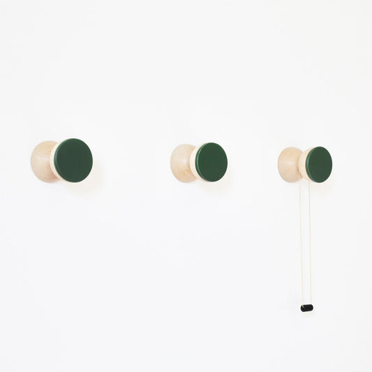 Beech Wood & Veramic Wall Hook / Knob - Dark Green