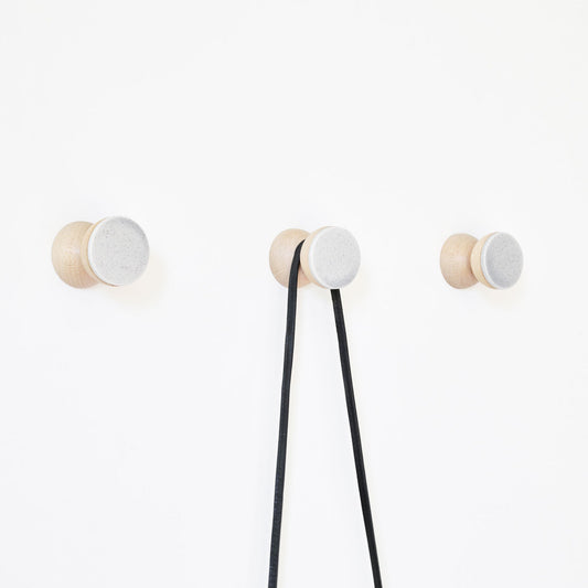 Beech Wood & Veramic Wall Hook / Knob - Grey Sand