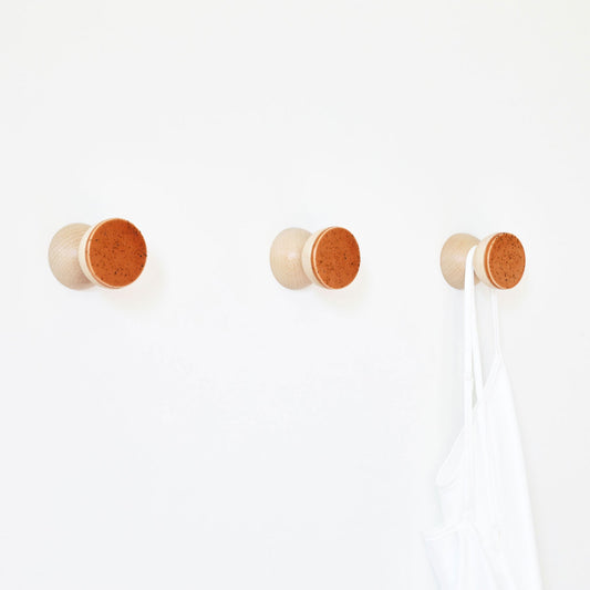 Beech Wood & Veramic Wall Hook / Knob - Terracotta Orange Specks