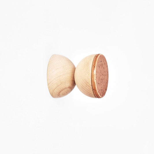 Beech Wood & Veramic Wall Hook / Knob - Terracotta Orange Specks