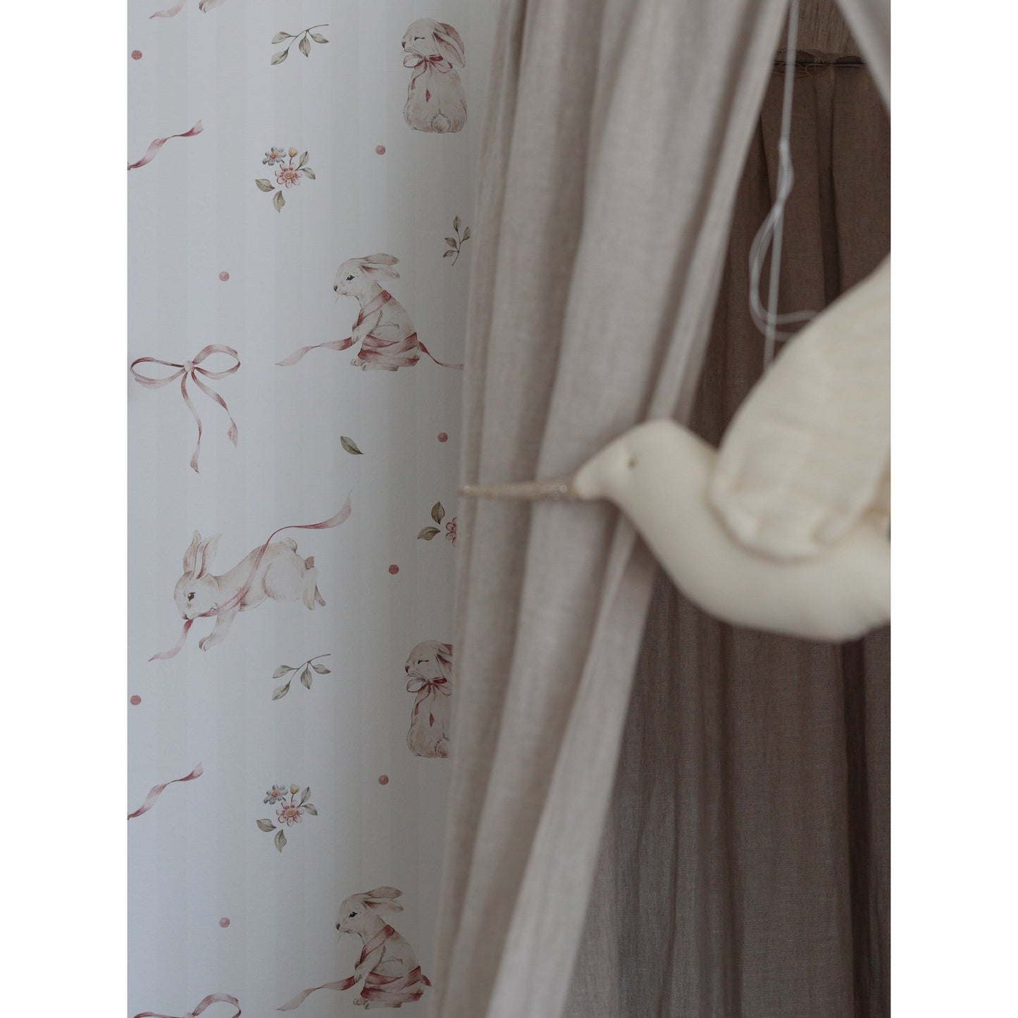 Pink Rabbits On Stripes Wallpaper