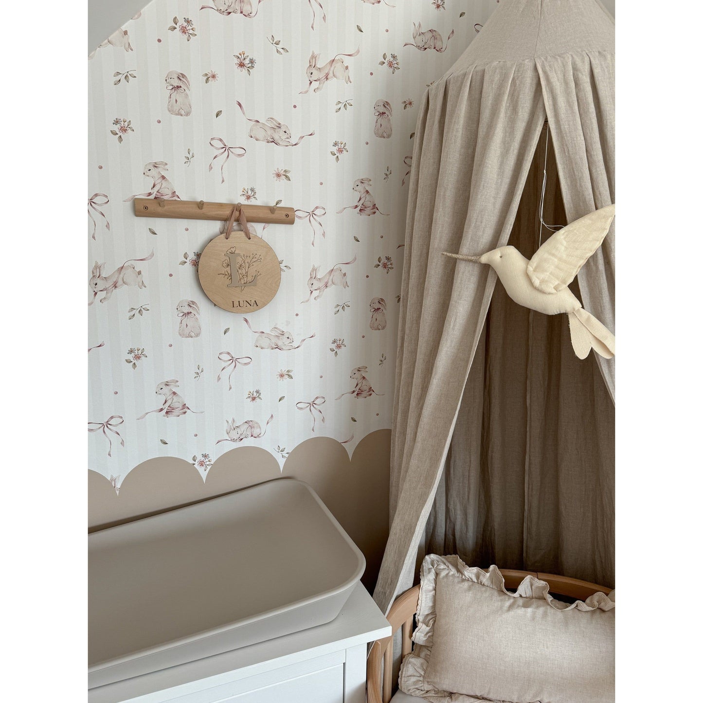 Pink Rabbits On Stripes Wallpaper