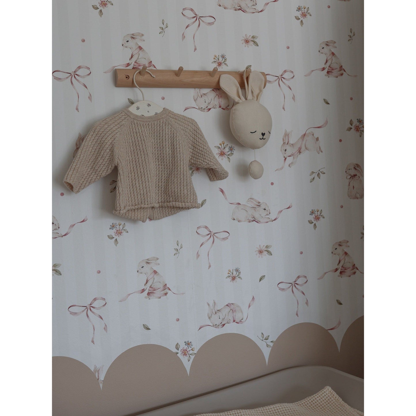 Pink Rabbits On Stripes Wallpaper