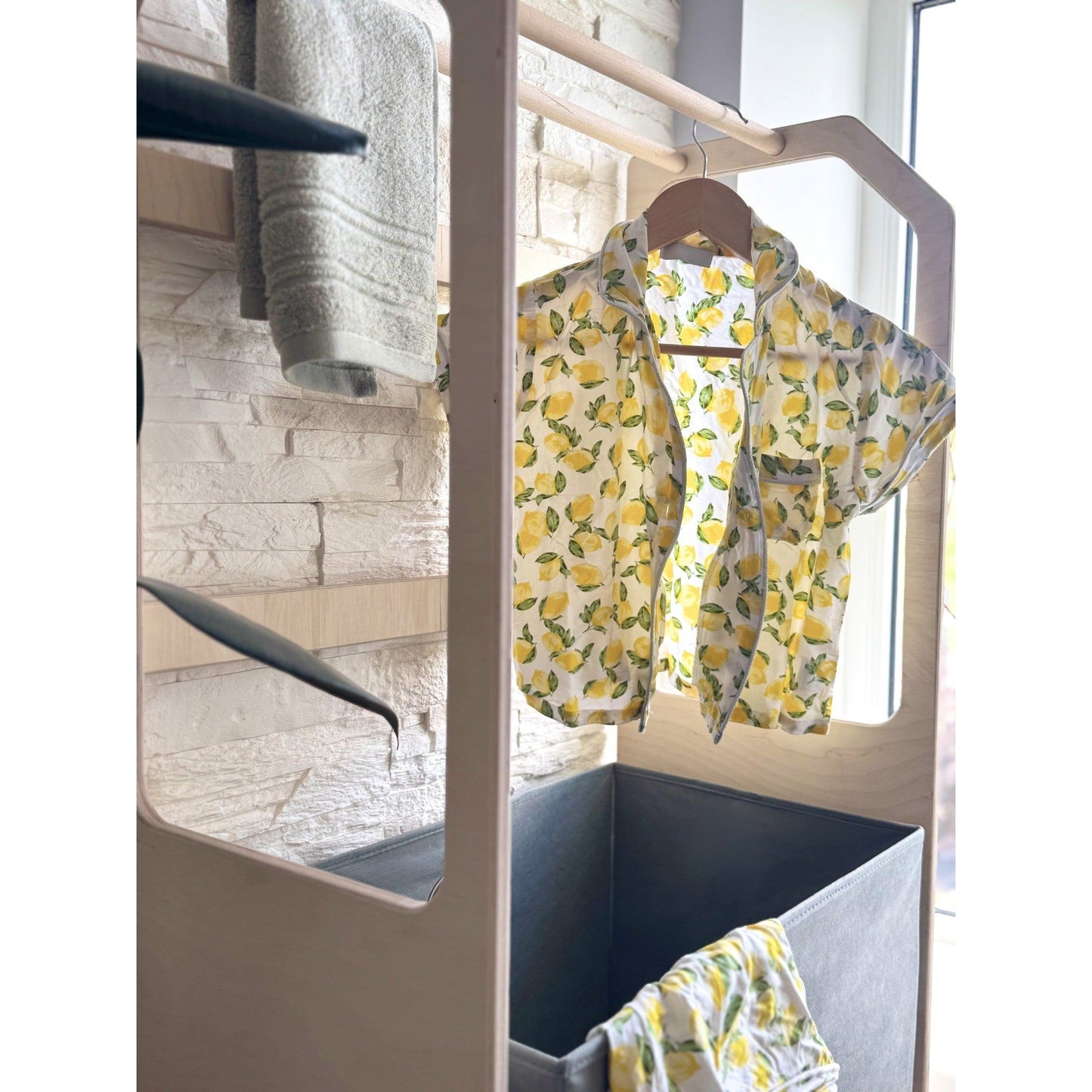 Montessori Wooden Clothes Drying Rack with Storage for Kids
