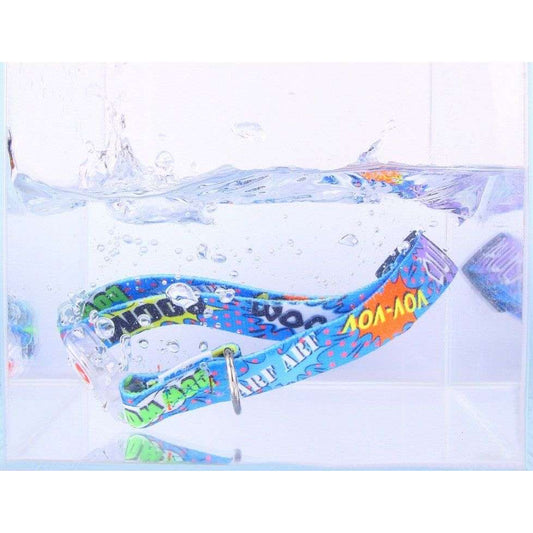 Collar With A LED Plastic Buckle - Blue Graffiti