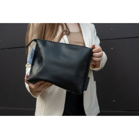 Leather Cosmetic Bag, Black - Large