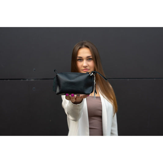 Leather Cosmetic Bag, Black - Small