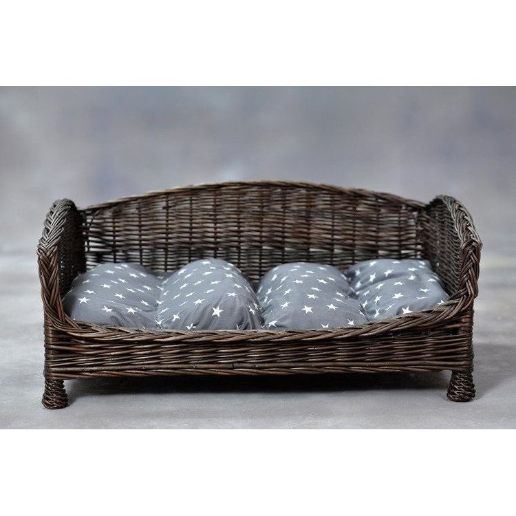 Dark Wicker Pet Bed Alfie With Cushion, 74×52 cm