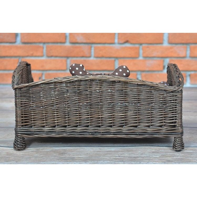 Dark Wicker Pet Bed Alfie With Cushion and Decorative Bone, 74×52 cm