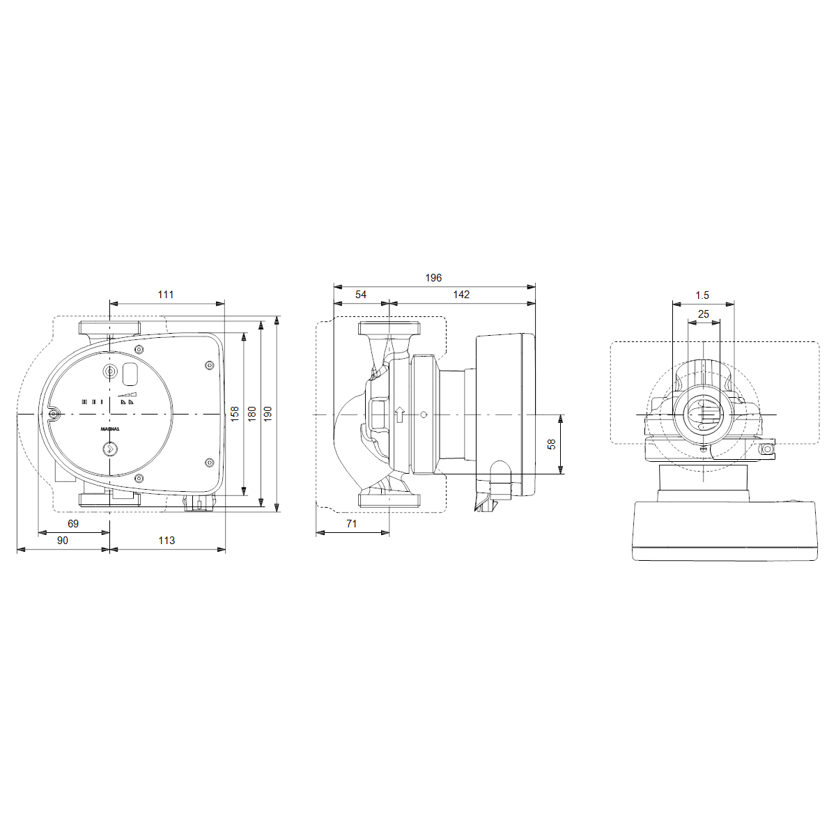 KÄYTTÖVESIPUMPPU GRUNDFOS MAGNA1 25-100 N 180 1x230V