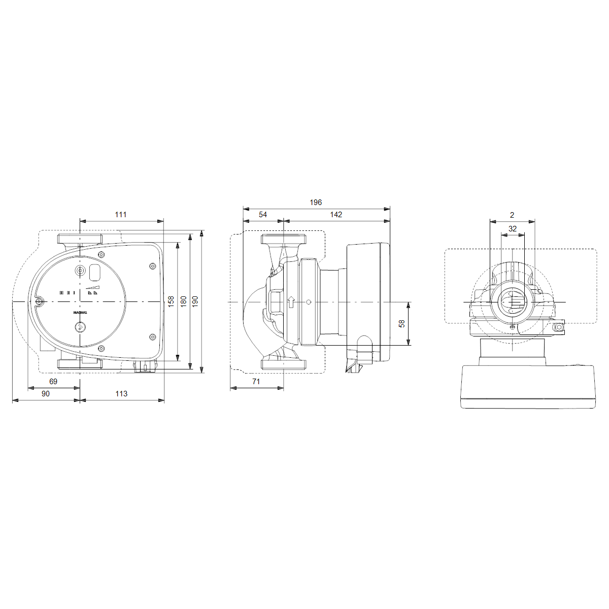 LÄMPÖJOHTOPUMPPU GRUNDFOS MAGNA1 32-80 180