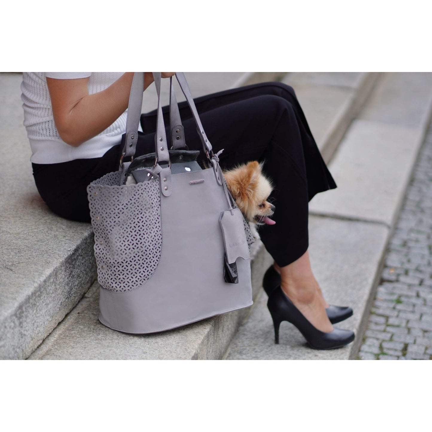 Elva Dog Carrier & Personal Bag - Light Grey