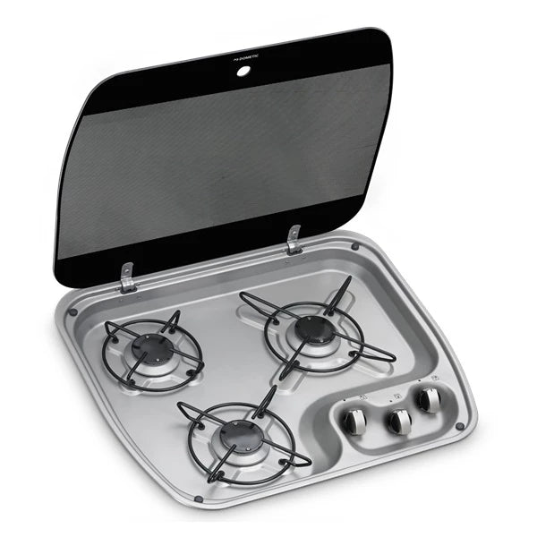 Dometic HBG 3445 kolmen polttimen kaasuliesi lasikannella – 520 x 445 mm