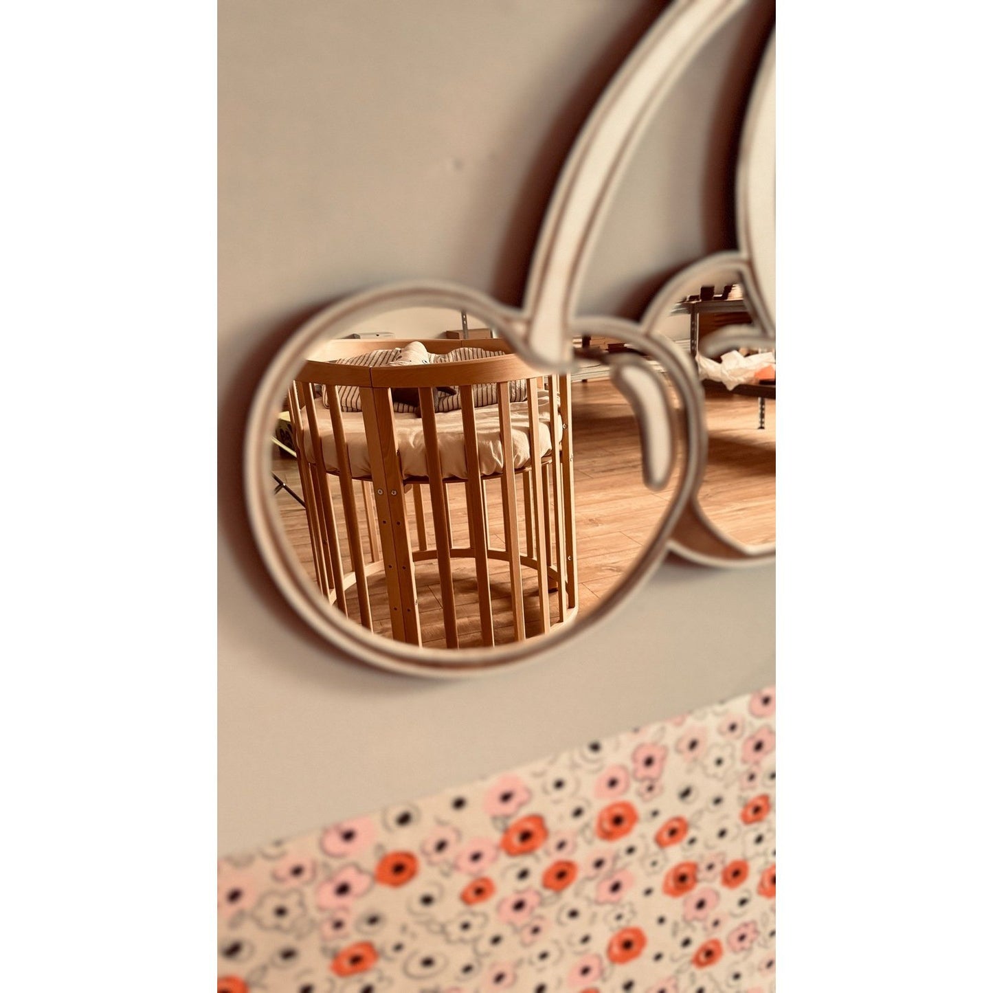 Kids Room Cherry Mirror – Child-Friendly Acrylic & Wood
