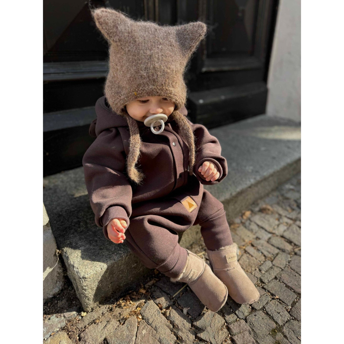 Eared Jumpsuit for Babies and Kids - Chocolate