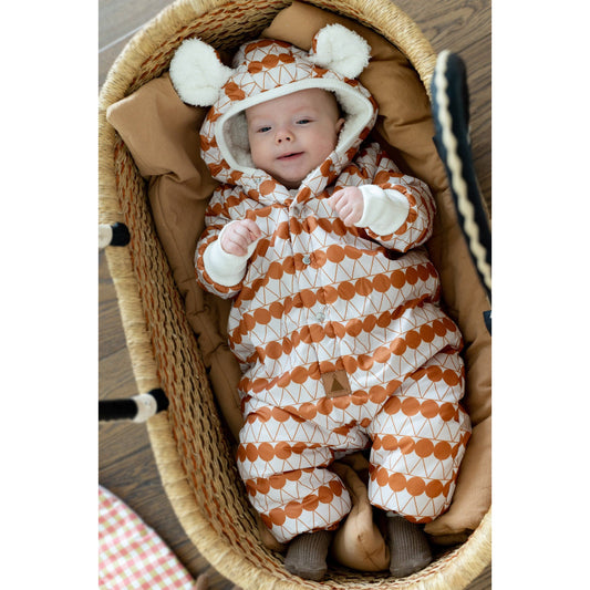 Winter Jumpsuit with Teddy Lining for Babies and Kids - Orange Dots