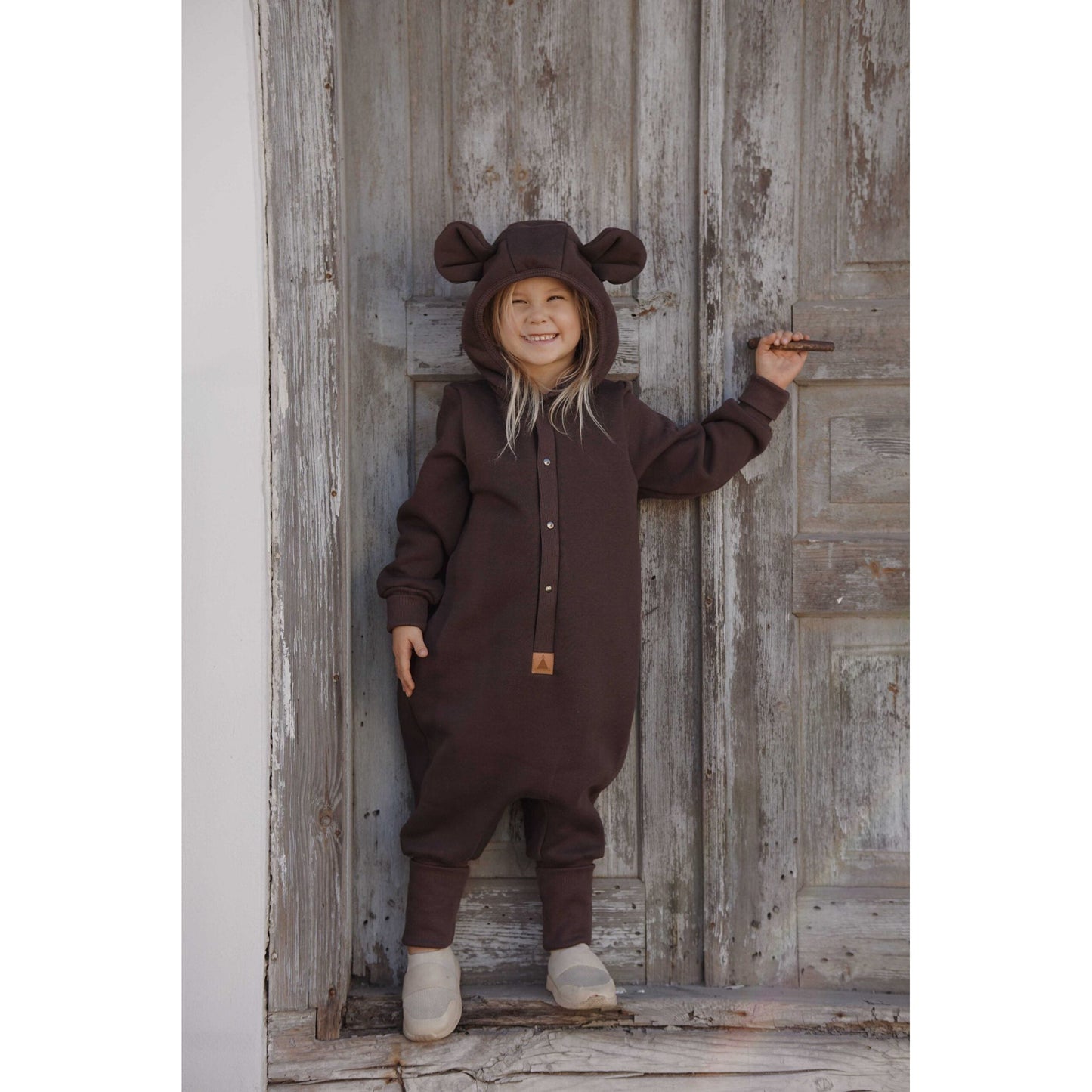 Eared Jumpsuit for Babies and Kids - Chocolate