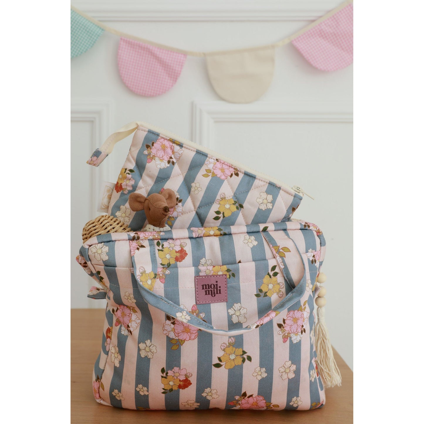 Large Make-Up Bag - Blue Stripes