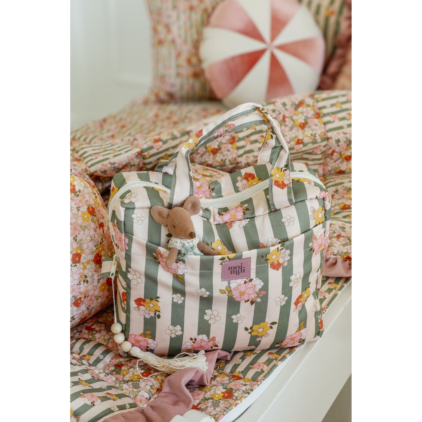 Large Make-Up Bag - Green Striped