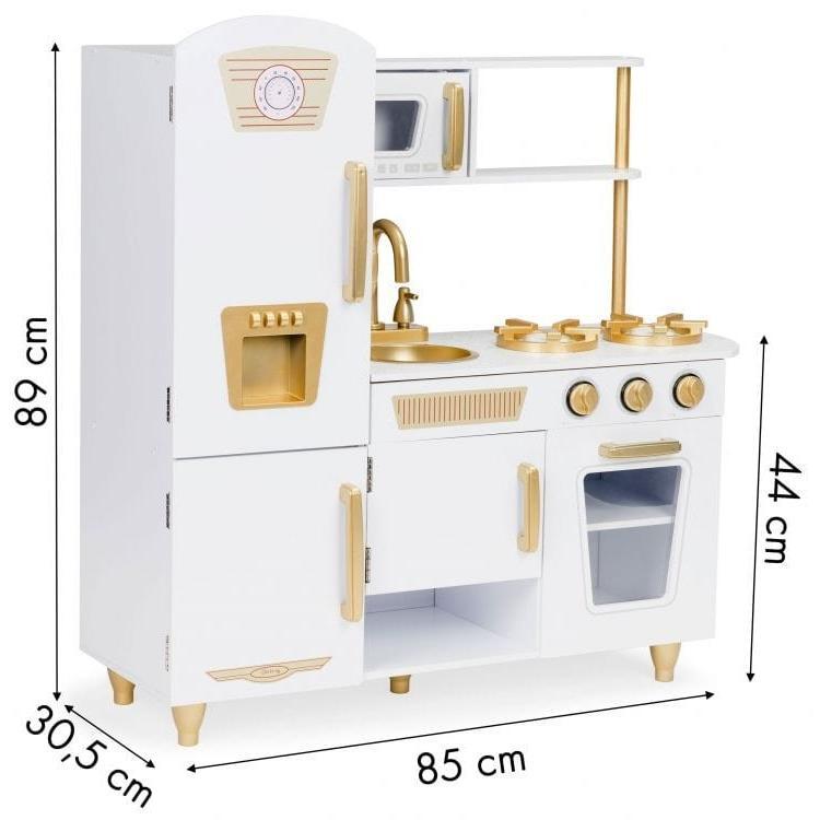 Large White and Gold Wooden Play Kitchen for Children