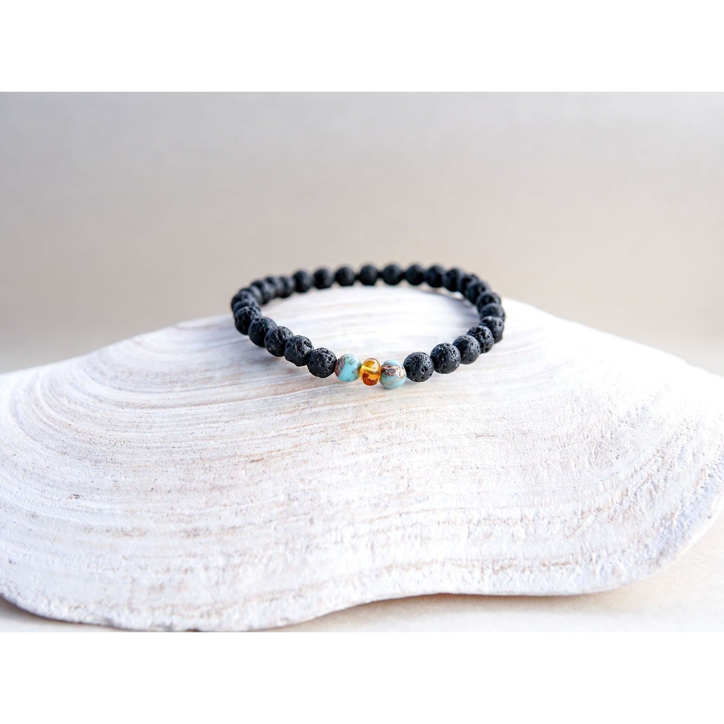 Lava Stone Bracelet with Amber and Turquoise