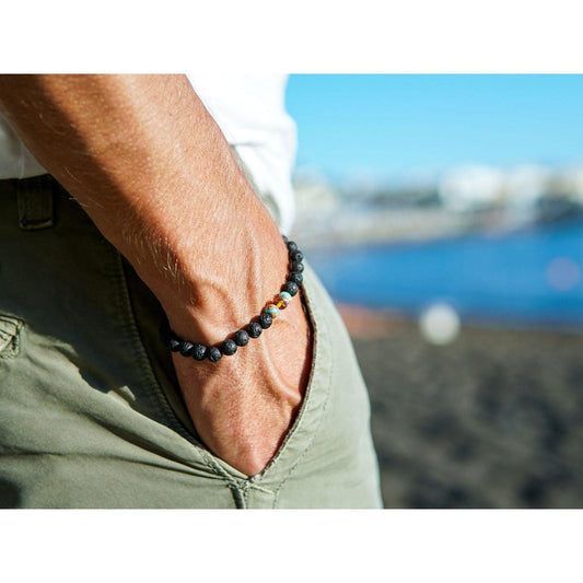 Lava Stone Bracelet with Amber and Turquoise