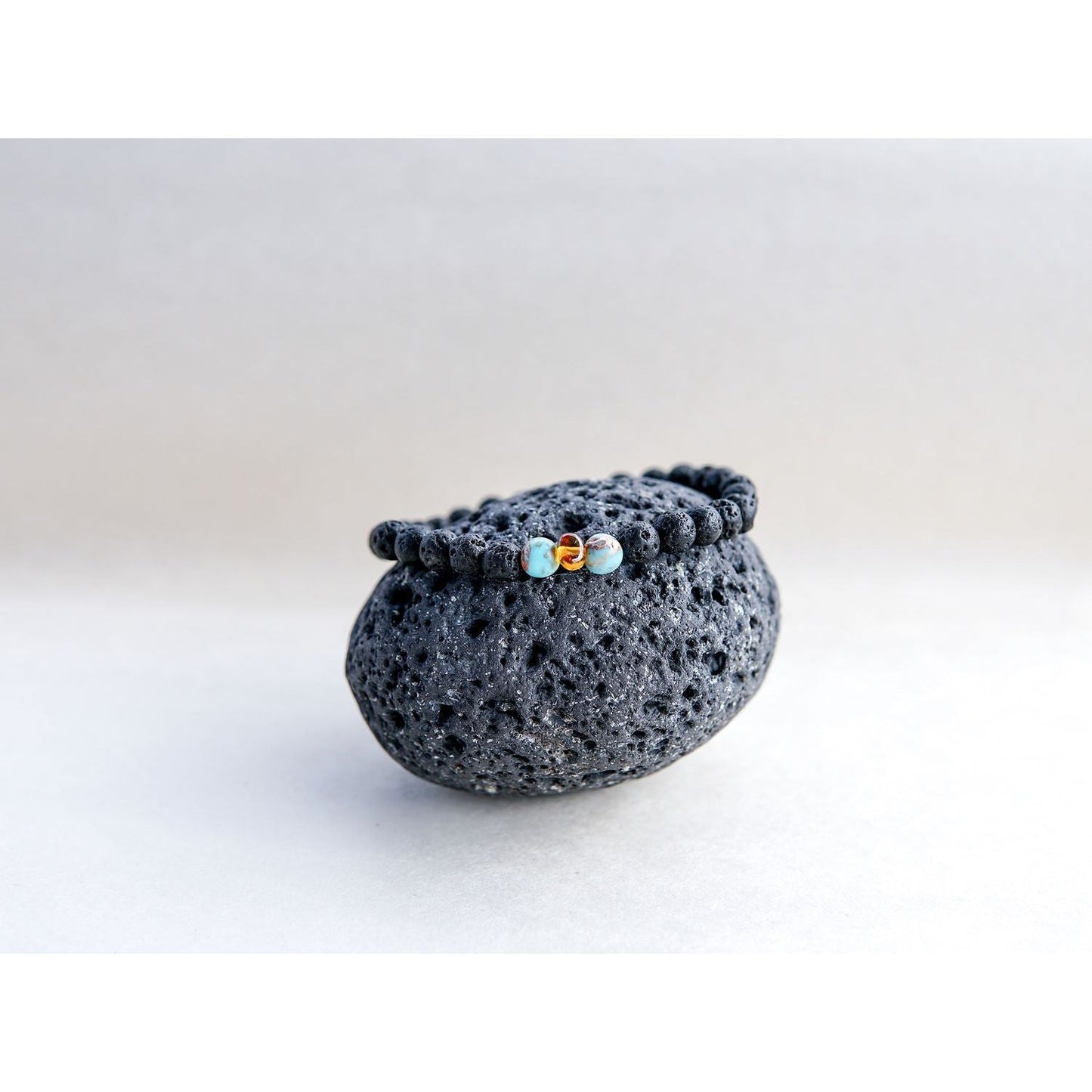 Lava Stone Bracelet with Amber and Turquoise